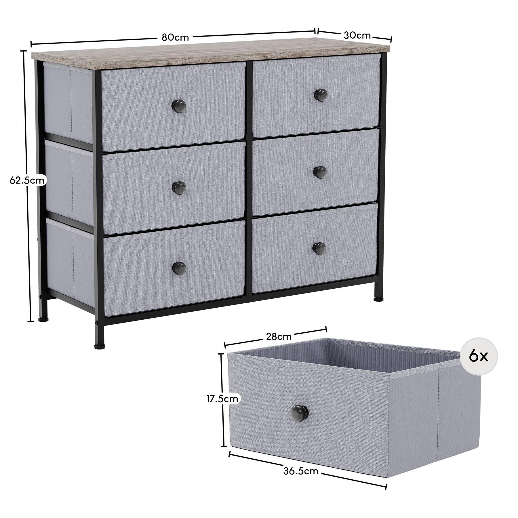 Modern Fabric Chest of Drawers Storage 'UKFR' Beige & Grey Bedroom Furniture