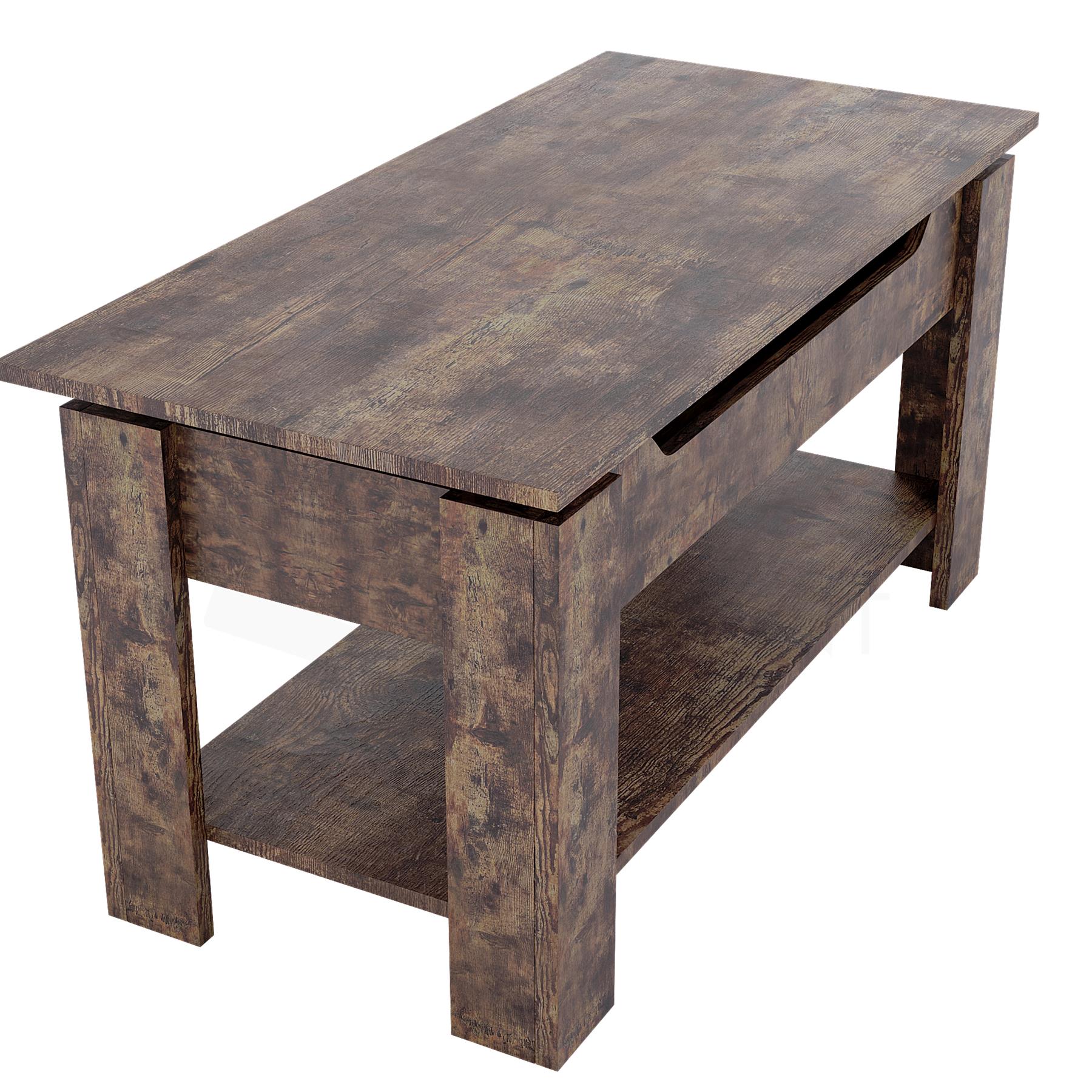 Wooden Coffee Table Lift Up Storage Top With Shelf Living Room Furniture