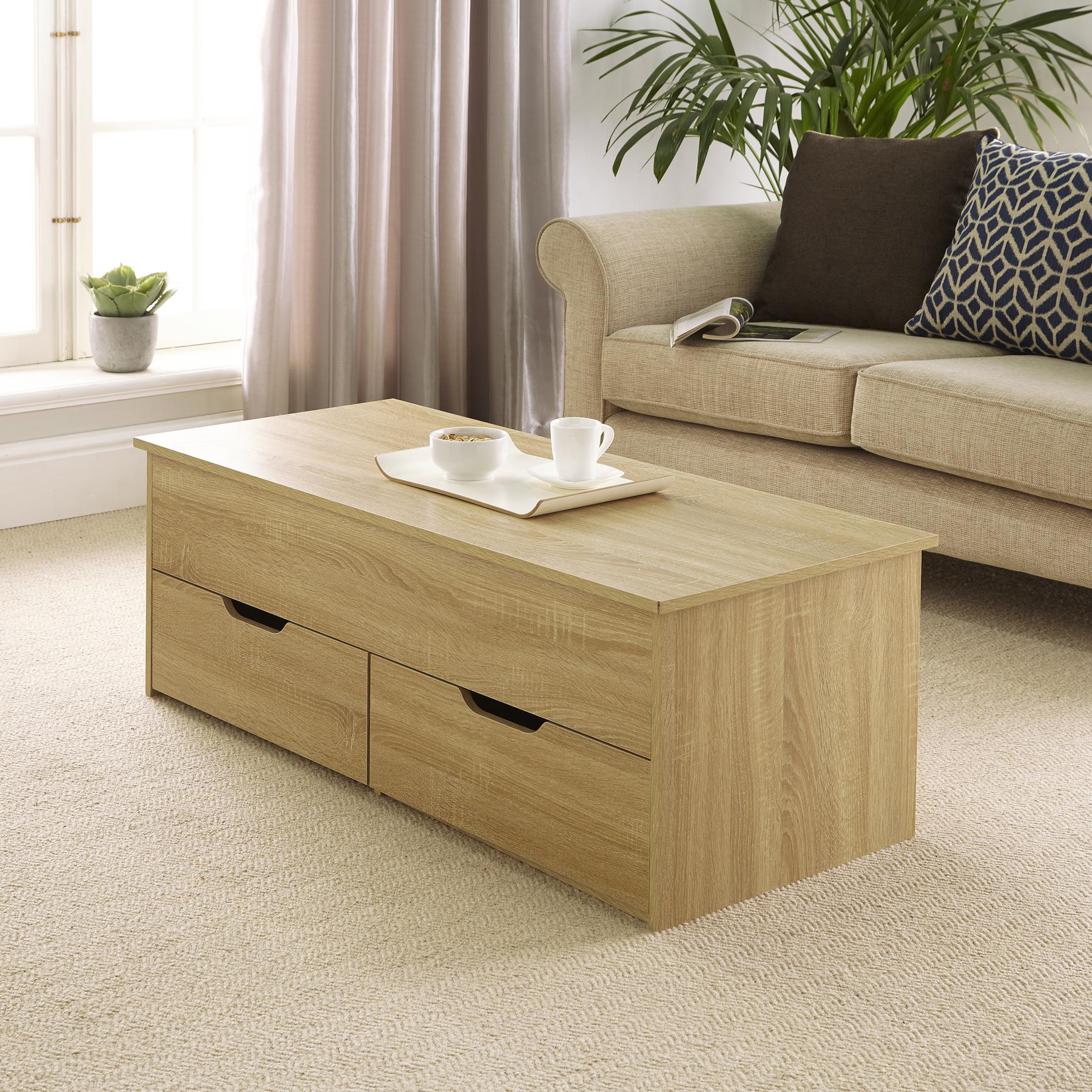 Wooden Coffee Table With Lift Up Top and 2 Large Storage Drawers Bruges