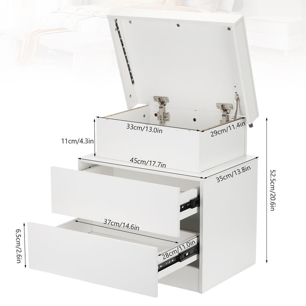 High Gloss 2/3 Drawer Bedside Table Cabinet LED RGB Light Storage Nightstand