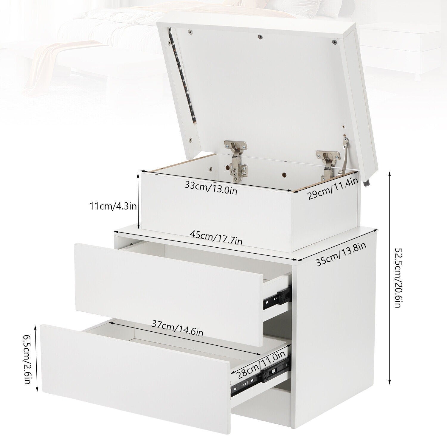 High Gloss 2/3 Drawer Bedside Table Cabinet LED RGB Light Storage Nightstand