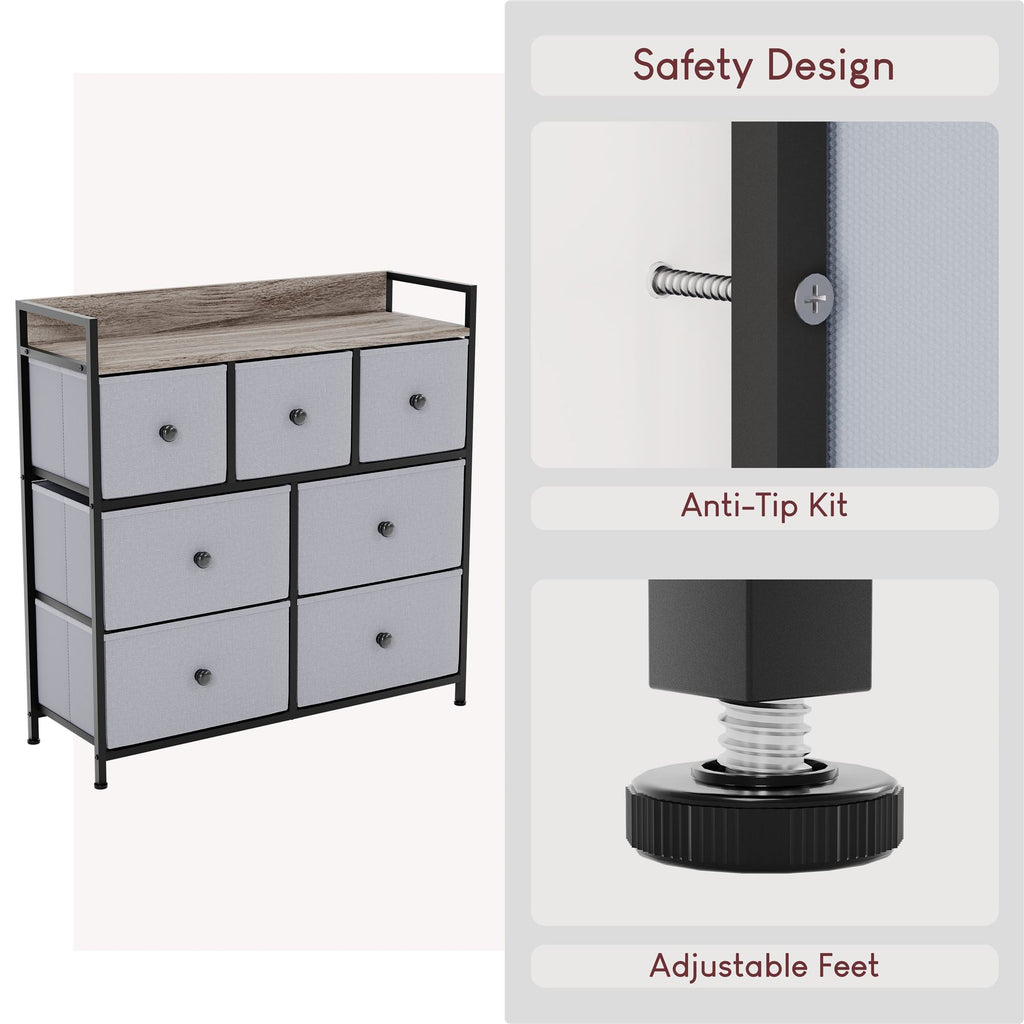 Modern Fabric Chest of Drawers Storage 'UKFR' Beige & Grey Bedroom Furniture