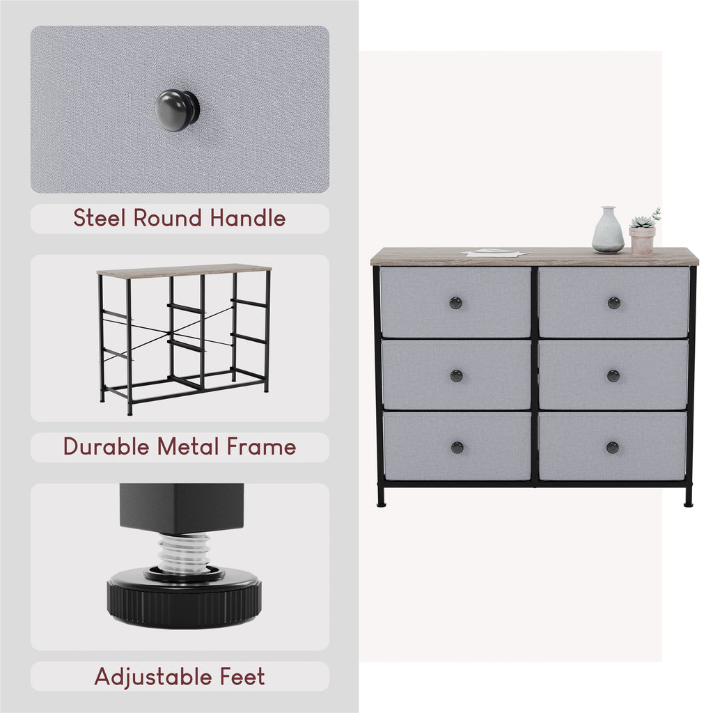 Modern Fabric Chest of Drawers Storage 'UKFR' Beige & Grey Bedroom Furniture