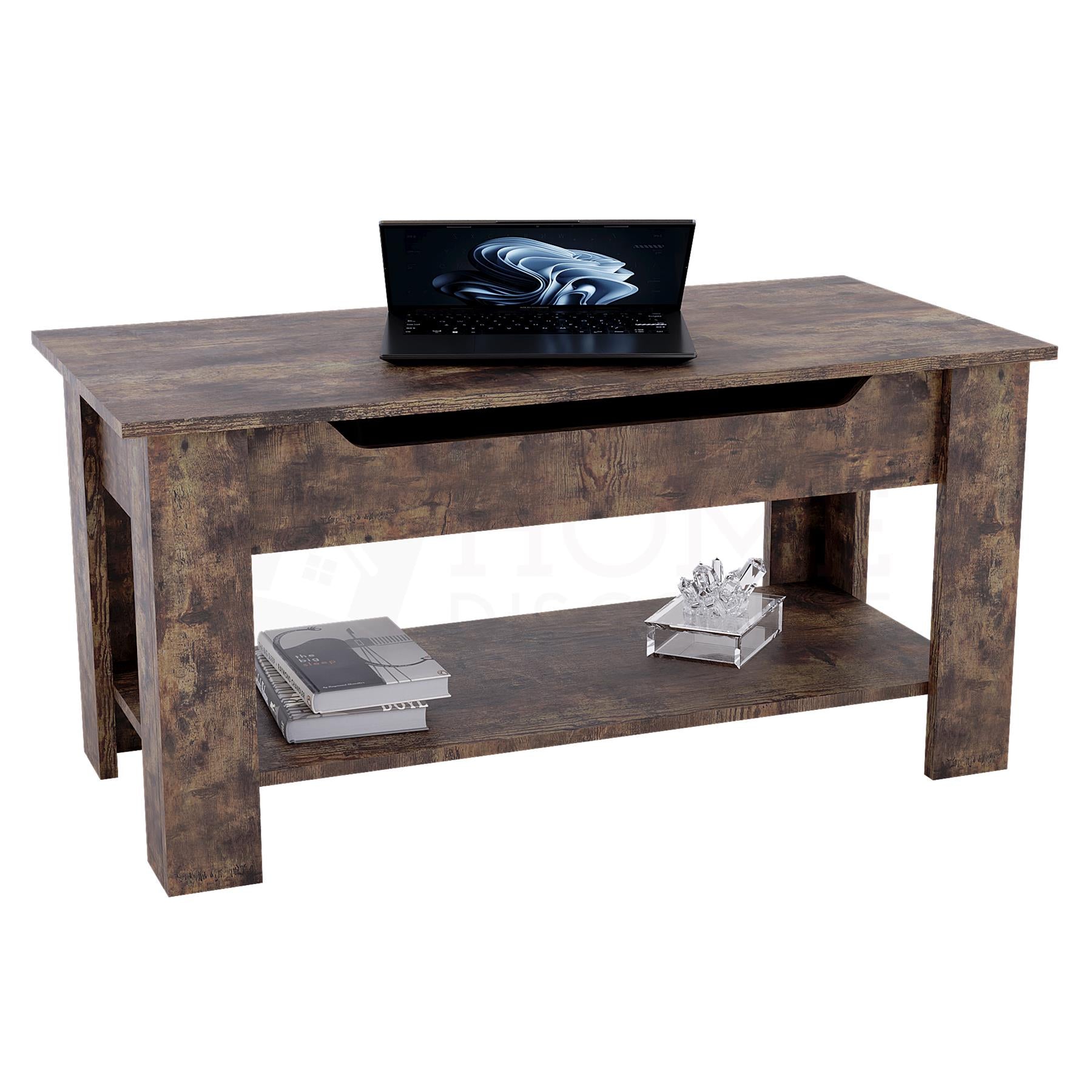 Wooden Coffee Table Lift Up Storage Top With Shelf Living Room Furniture