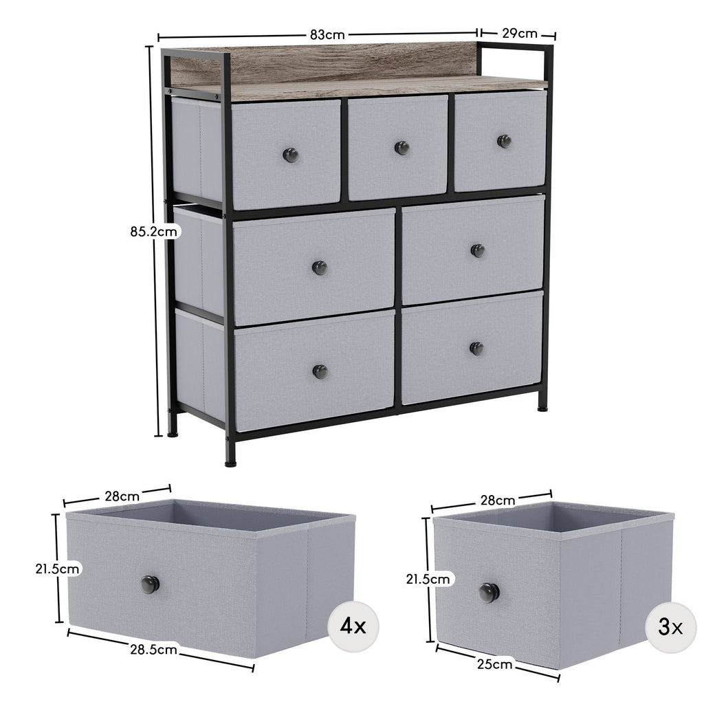 Modern Fabric Chest of Drawers Storage 'UKFR' Beige & Grey Bedroom Furniture