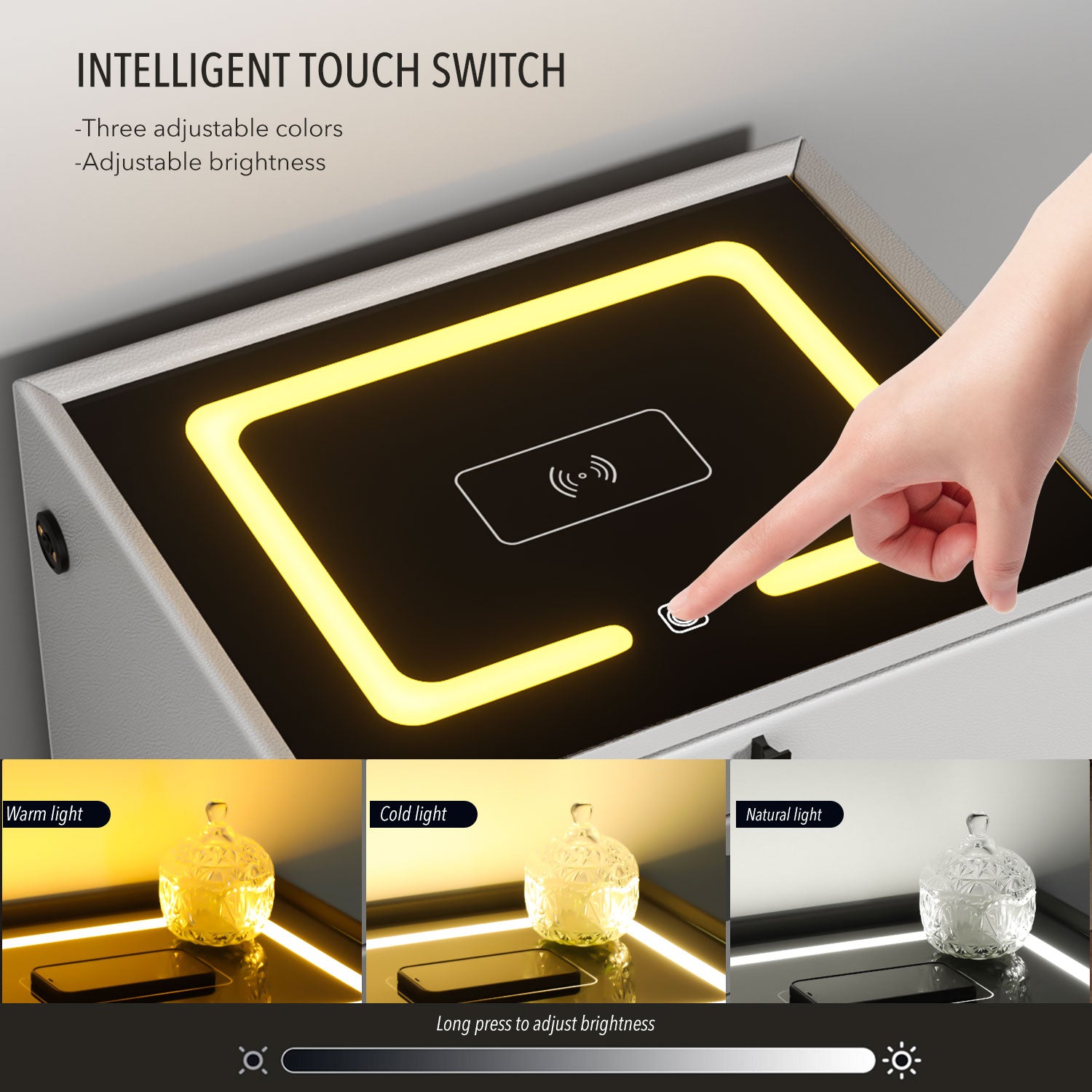 Smart Bedside Table with Light Phone Charging Modern Bedroom Furniture Drawers