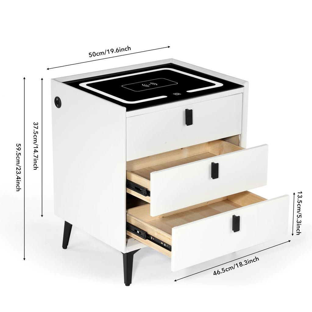 Smart Bedside Table with Light Phone Charging Modern Bedroom Furniture Drawers