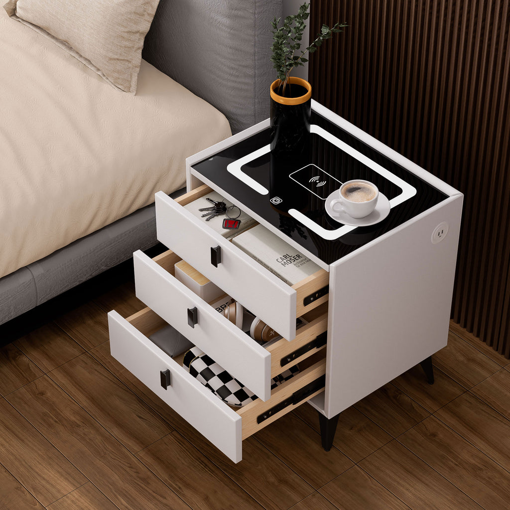Smart Bedside Table with Light Phone Charging Modern Bedroom Furniture Drawers