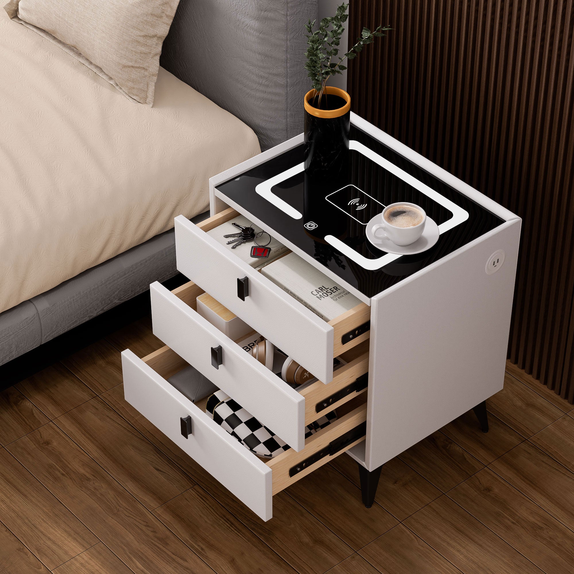 Smart Bedside Table with Light Phone Charging Modern Bedroom Furniture Drawers