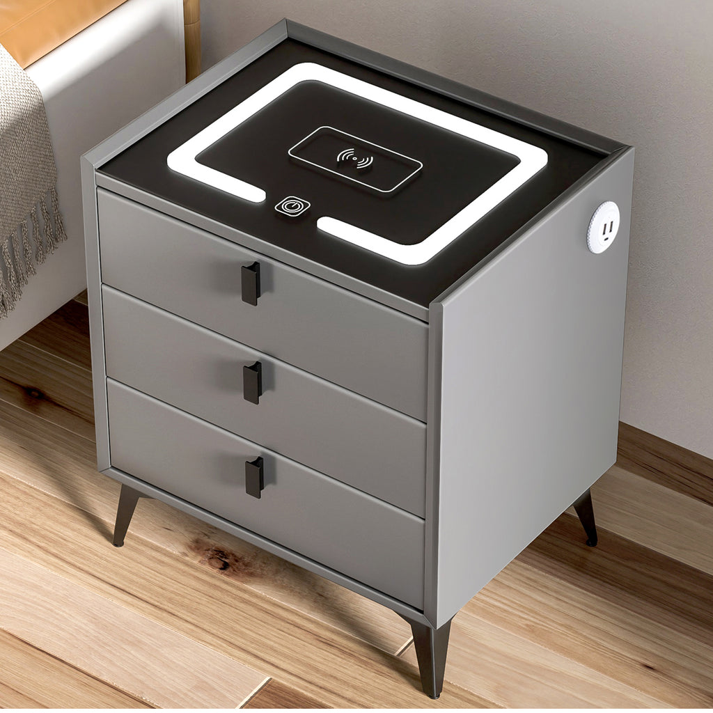 Smart Bedside Table with Light Phone Charging Modern Bedroom Furniture Drawers