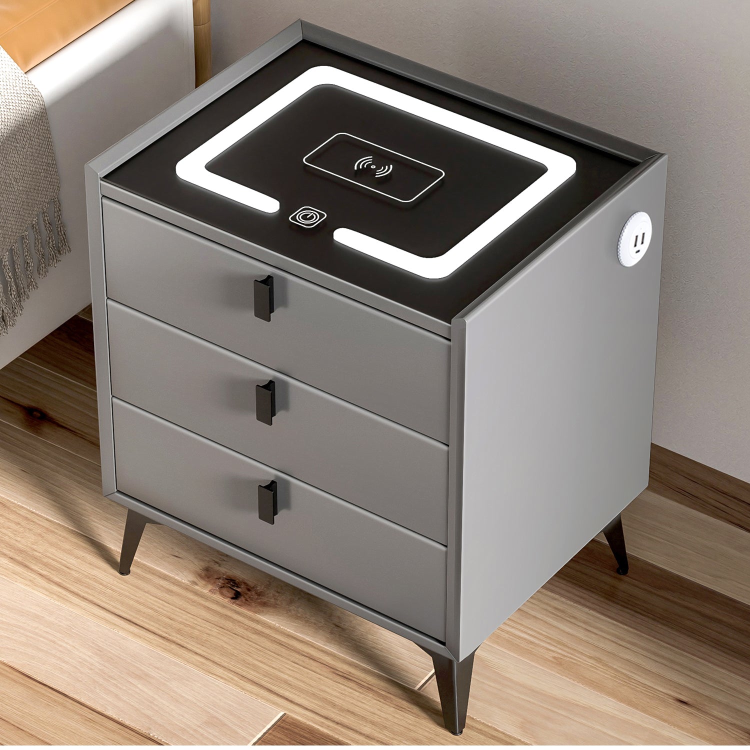 Smart Bedside Table with Light Phone Charging Modern Bedroom Furniture Drawers