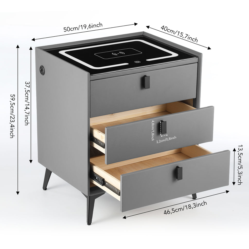 Smart Bedside Table with Light Phone Charging Modern Bedroom Furniture Drawers