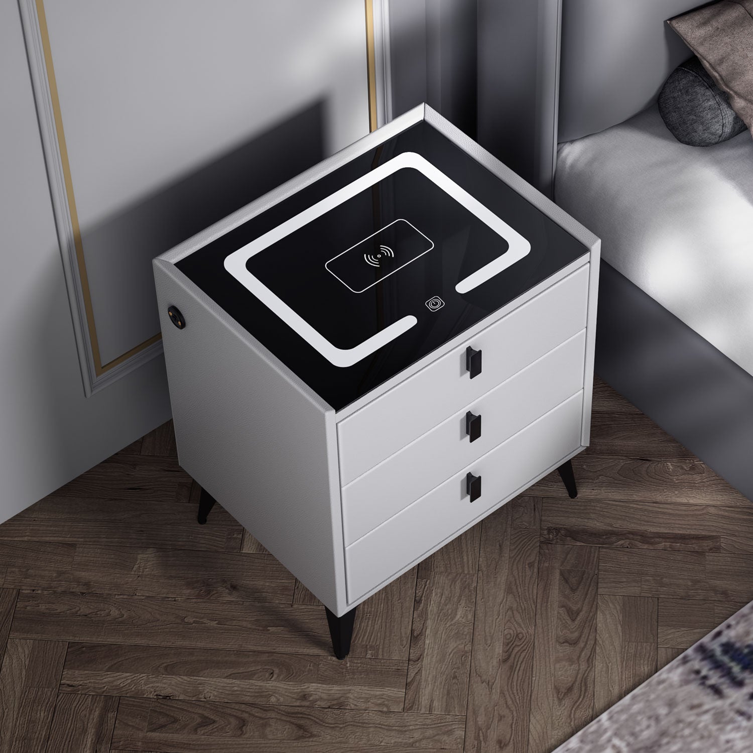 Smart Bedside Table with Light Phone Charging Modern Bedroom Furniture Drawers