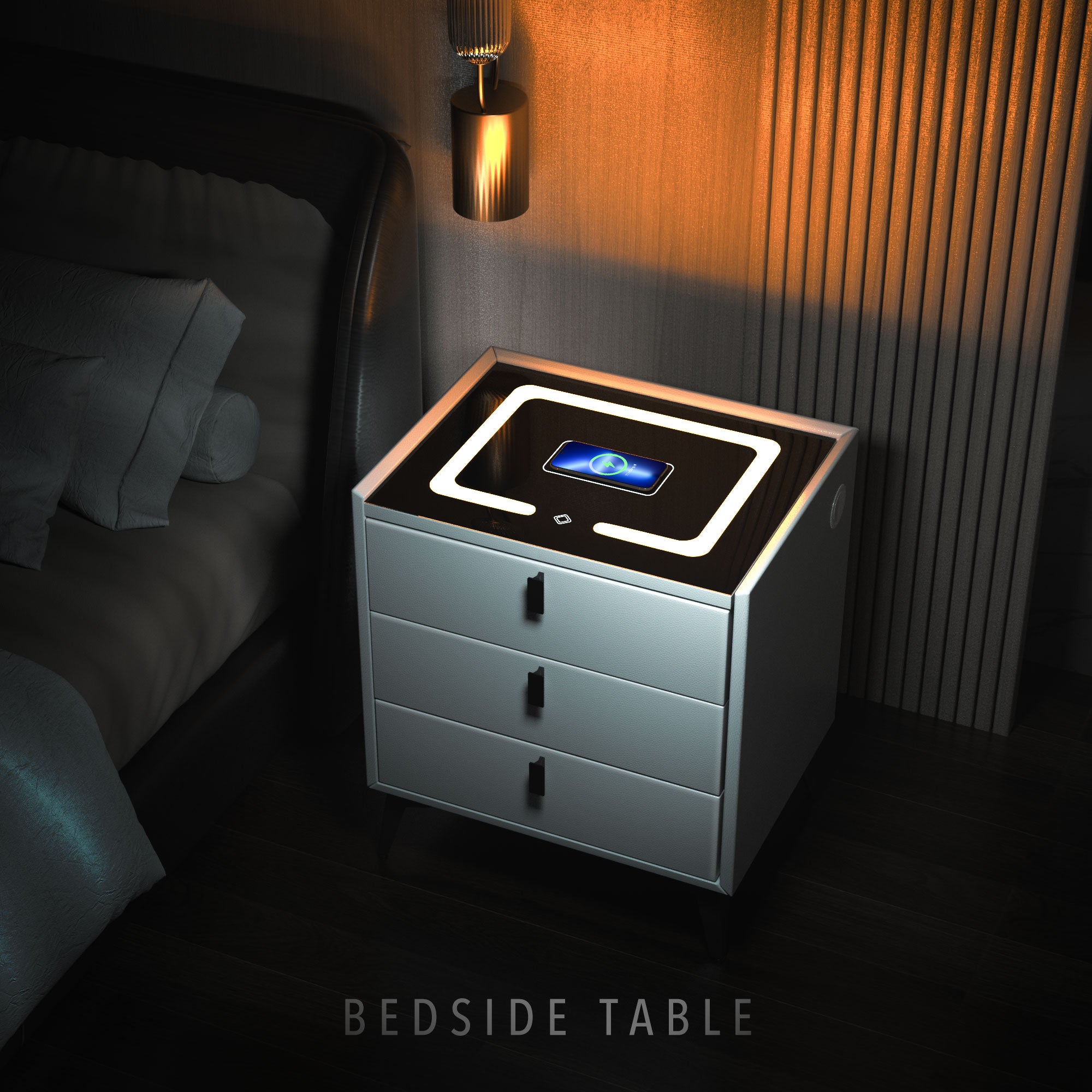 Smart Bedside Table with Light Phone Charging Modern Bedroom Furniture Drawers