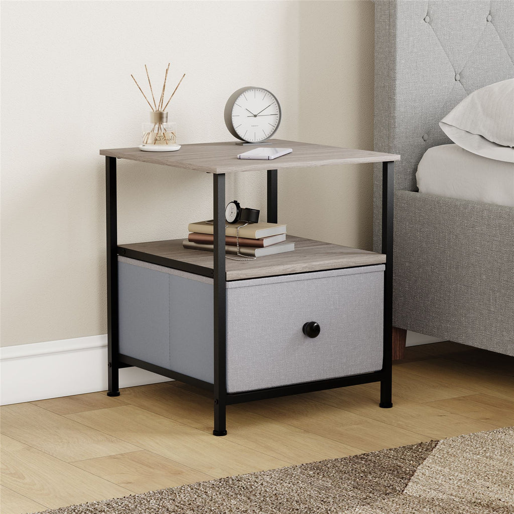 Modern Fabric Chest of Drawers Storage 'UKFR' Beige & Grey Bedroom Furniture