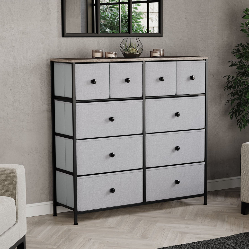 Modern Fabric Chest of Drawers Storage 'UKFR' Beige & Grey Bedroom Furniture
