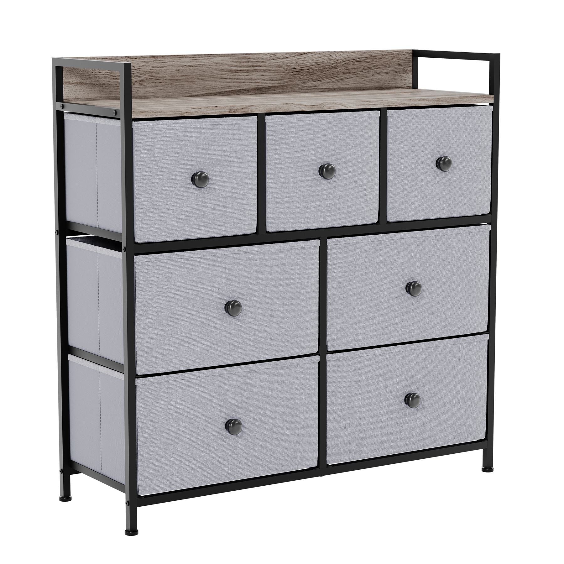 Modern Fabric Chest of Drawers Storage 'UKFR' Beige & Grey Bedroom Furniture