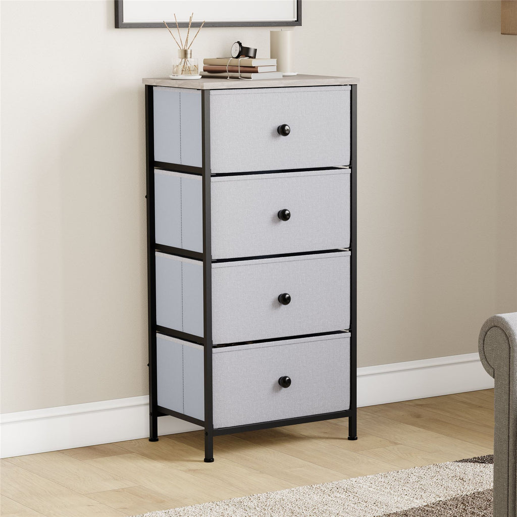 Modern Fabric Chest of Drawers Storage 'UKFR' Beige & Grey Bedroom Furniture