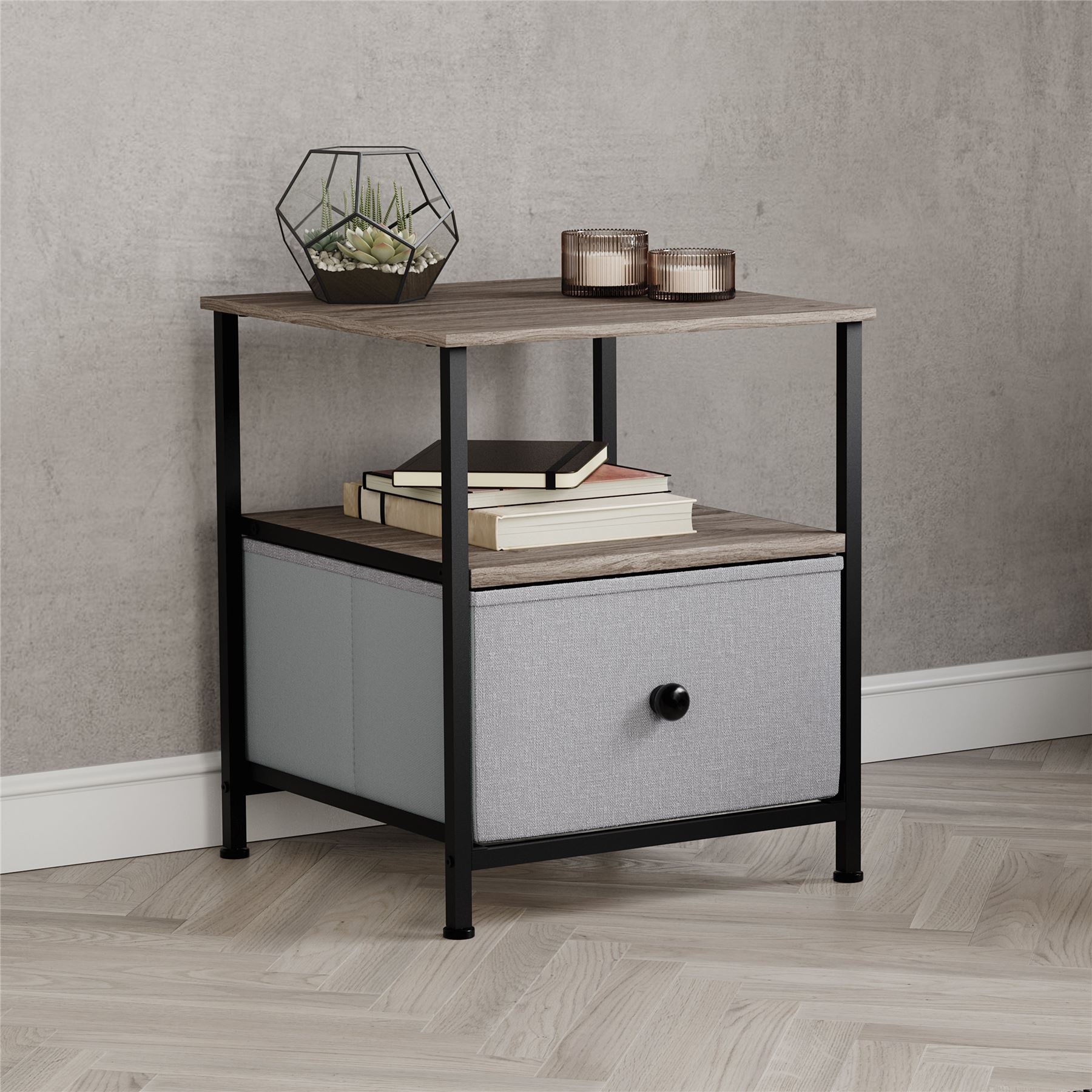 Modern Fabric Chest of Drawers Storage 'UKFR' Beige & Grey Bedroom Furniture