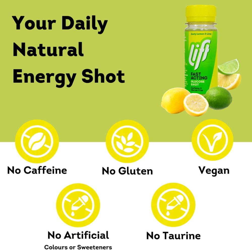 Lift Fast-Acting Glucose Energy Juice Shots, Lemon & Lime, 12 Pack of 60 ml Bottles