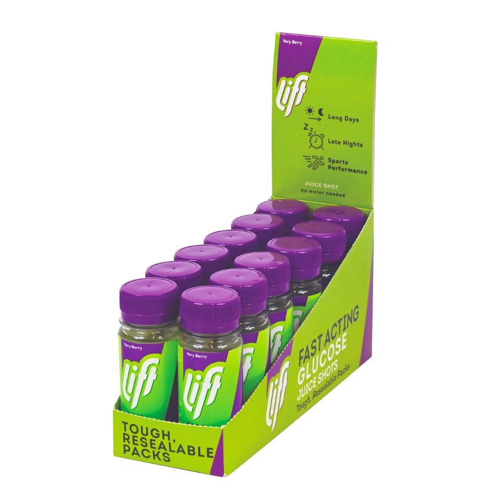 Lift Fast-Acting Glucose Energy Juice Shots, Very Berry, 12 Pack of 60 ml Bottles