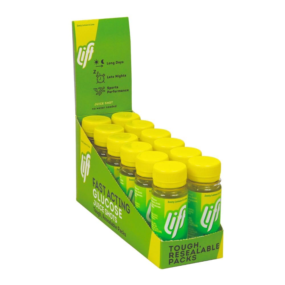 Lift Fast-Acting Glucose Energy Juice Shots, Lemon & Lime, 12 Pack of 60 ml Bottles