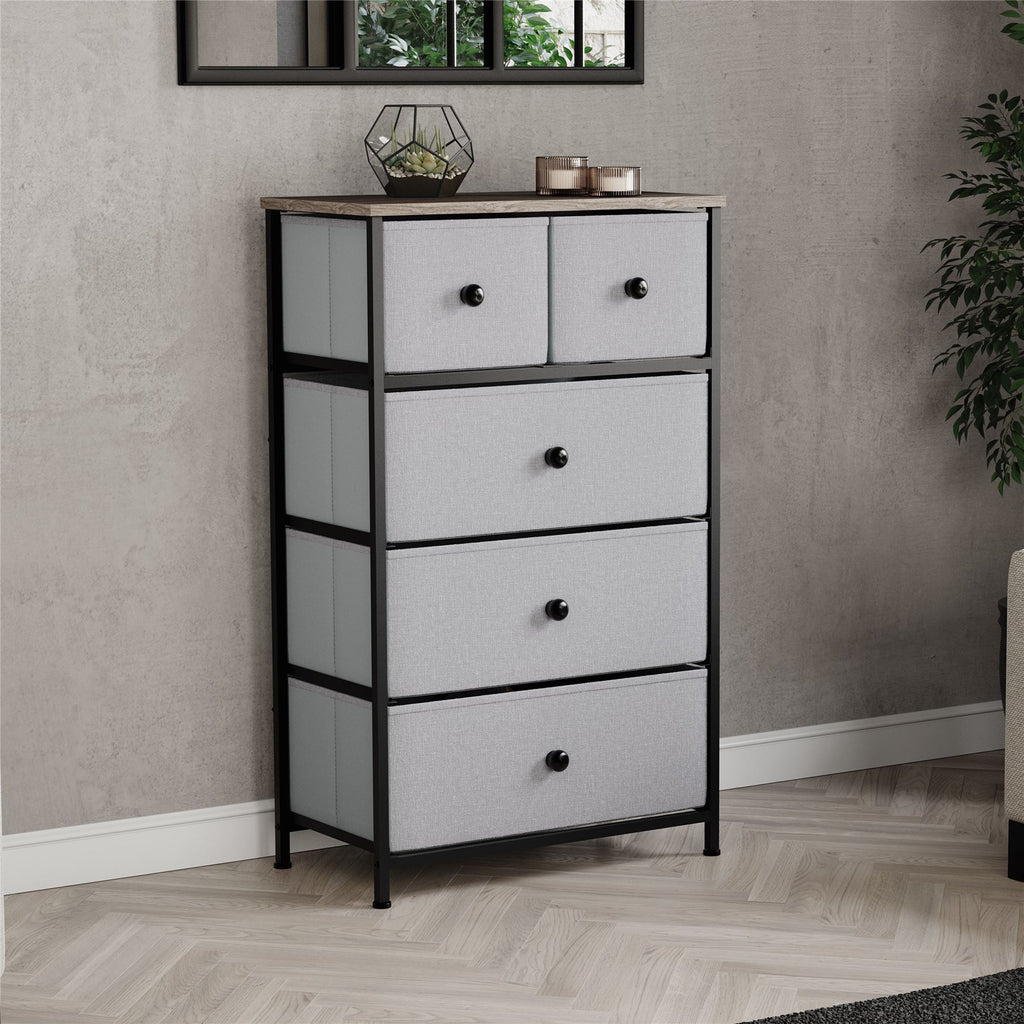 Modern Fabric Chest of Drawers Storage 'UKFR' Beige & Grey Bedroom Furniture