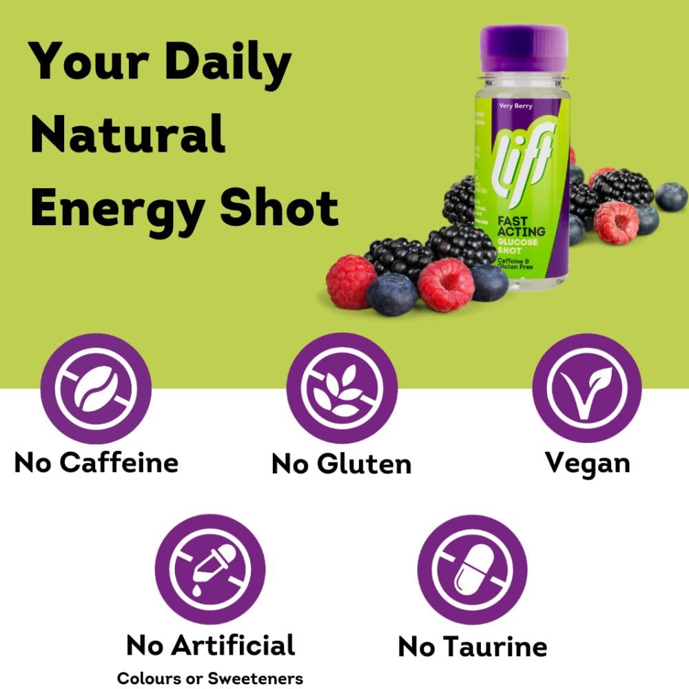 Lift Fast-Acting Glucose Energy Juice Shots, Very Berry, 12 Pack of 60 ml Bottles