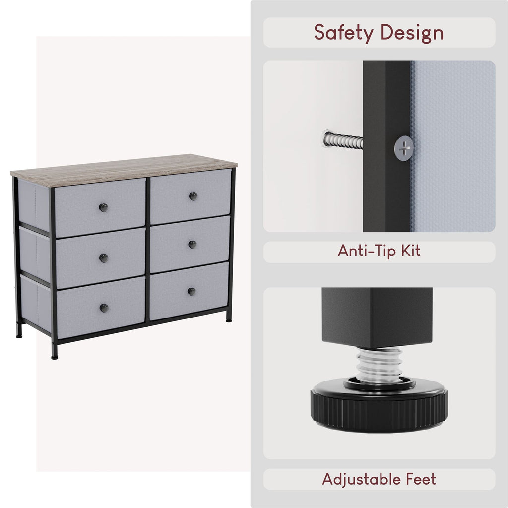 Modern Fabric Chest of Drawers Storage 'UKFR' Beige & Grey Bedroom Furniture