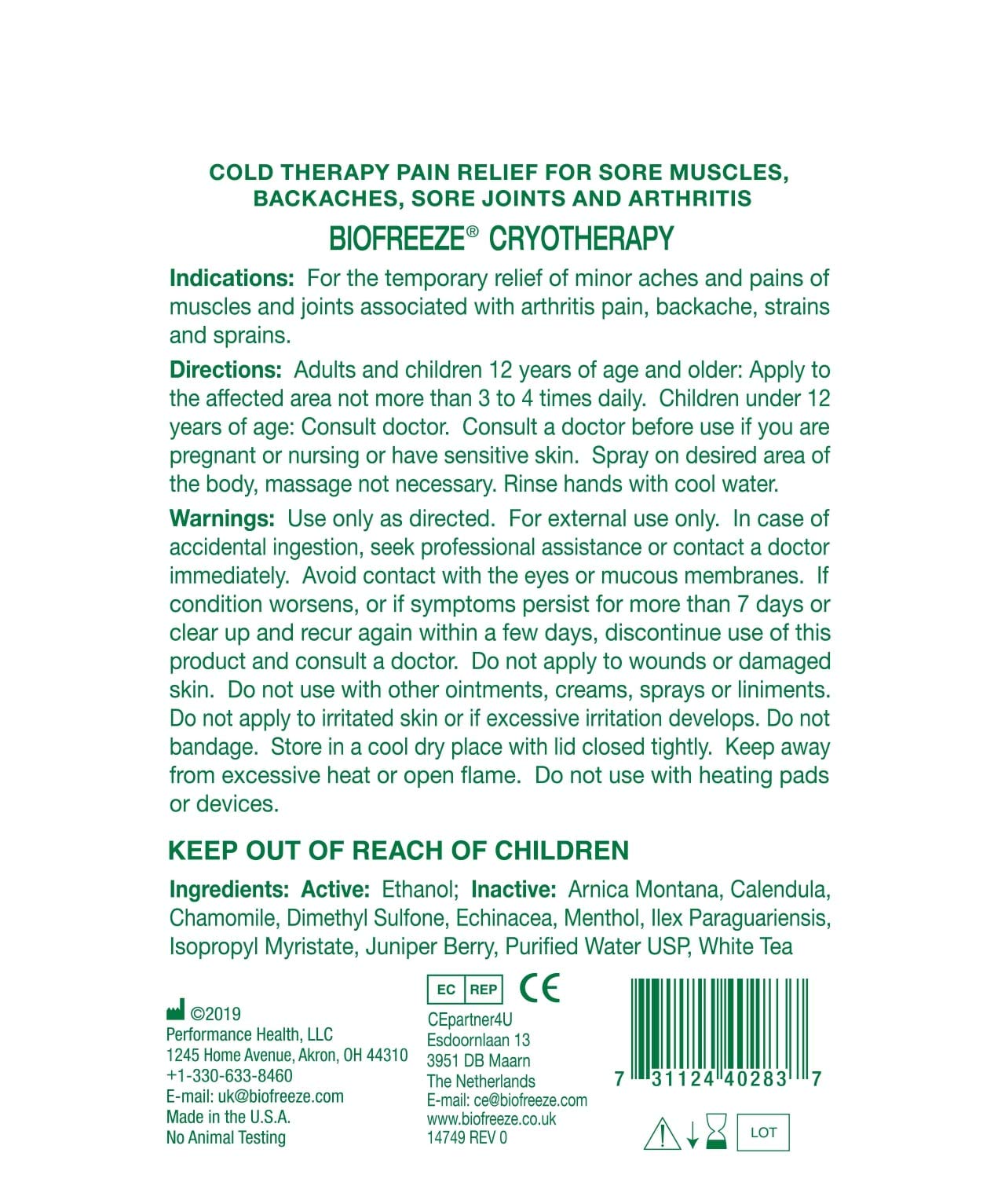 Biofreeze Spray, 118ml X 2, Cooling Spray, Pain Relief Spray, Muscle Pain, Joint Pain Relief, Arthritis, Cold Relief, Powerful, Easy To Use, Freeze Sprays, Pain and Fever