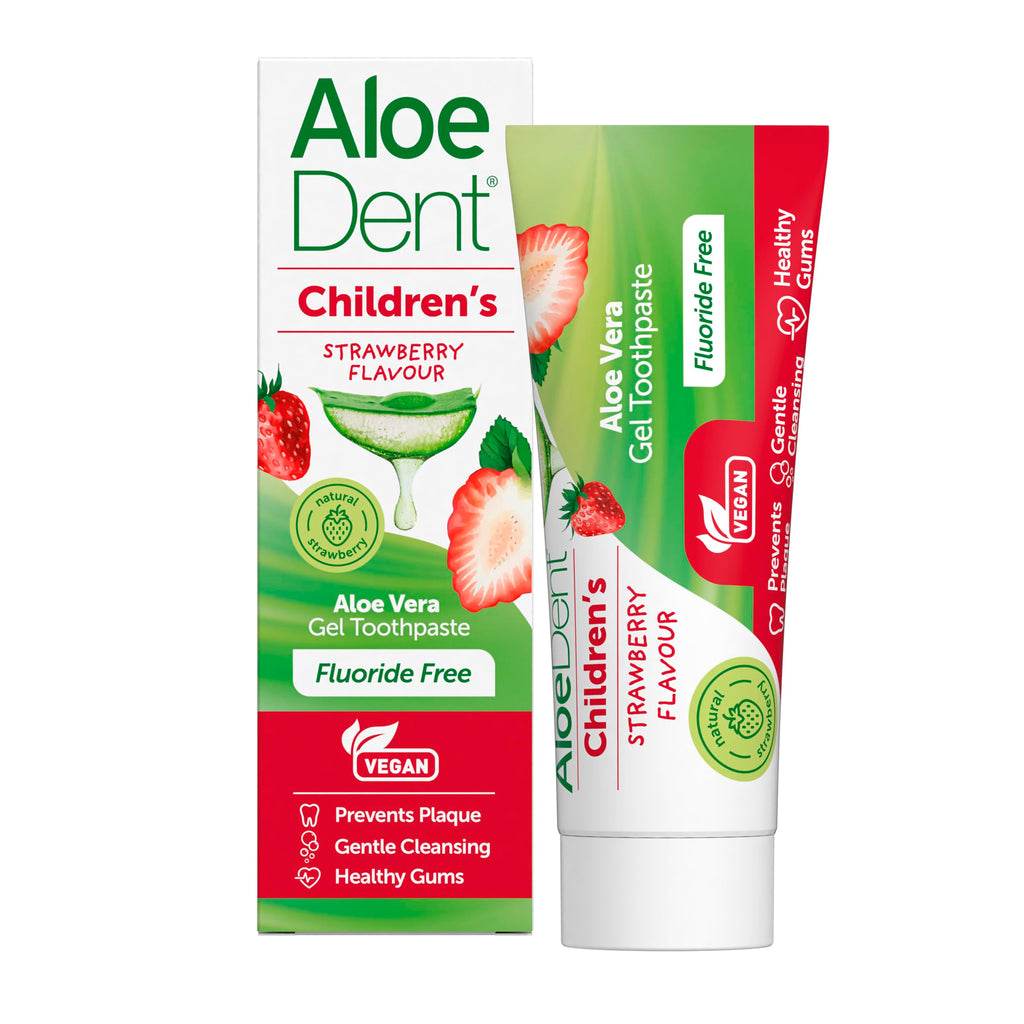 Aloe Dent Children's Aloe Vera Toothpaste Fluoride Free, Natural Action, Vegan, Cruelty Free , SLS Free, Strawberry Flavour, Healthy Gums, 50 ml