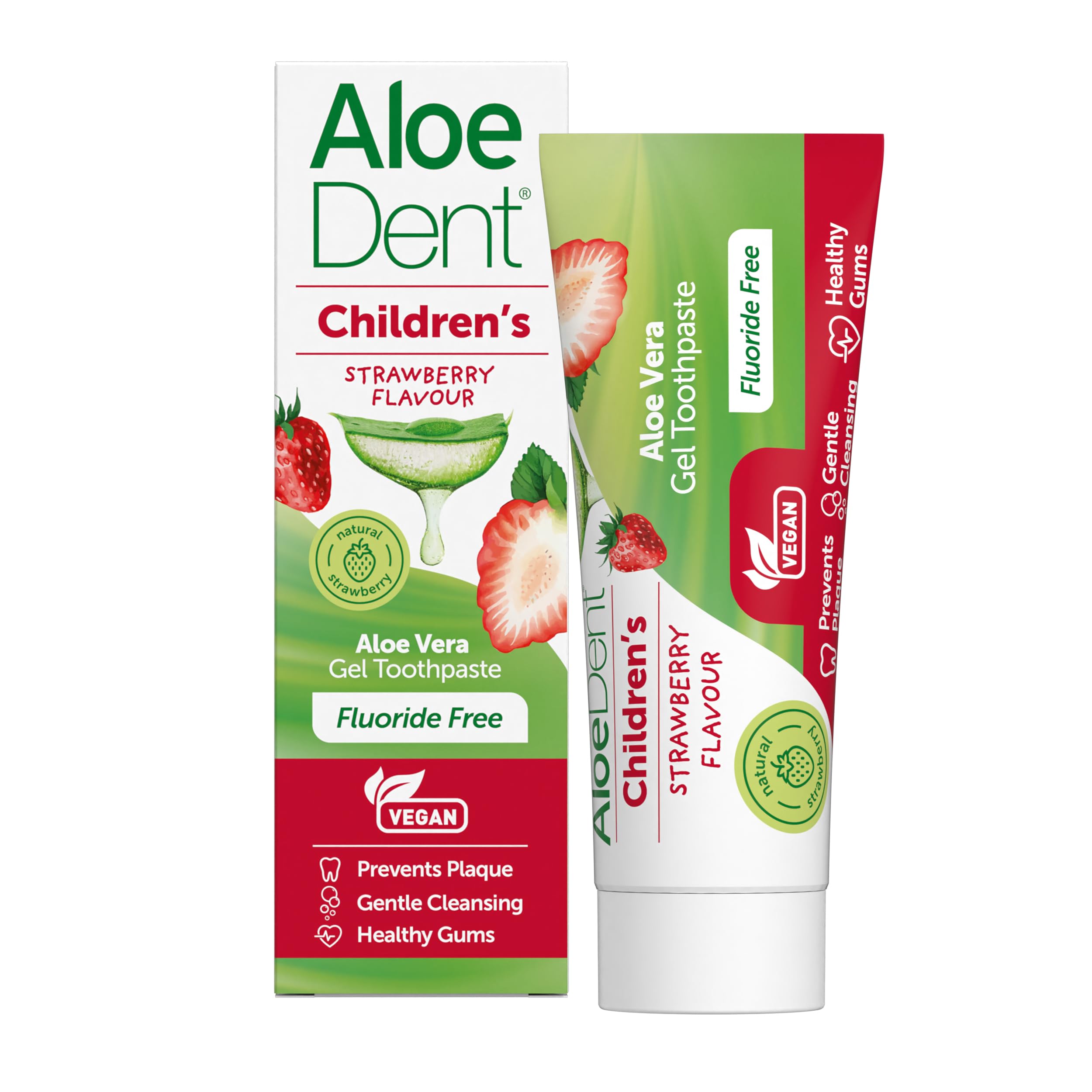 Aloe Dent Children's Aloe Vera Toothpaste Fluoride Free, Natural Action, Vegan, Cruelty Free , SLS Free, Strawberry Flavour, Healthy Gums, 50 ml