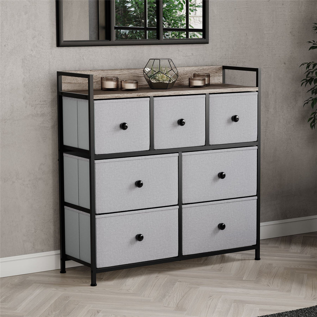 Modern Fabric Chest of Drawers Storage 'UKFR' Beige & Grey Bedroom Furniture