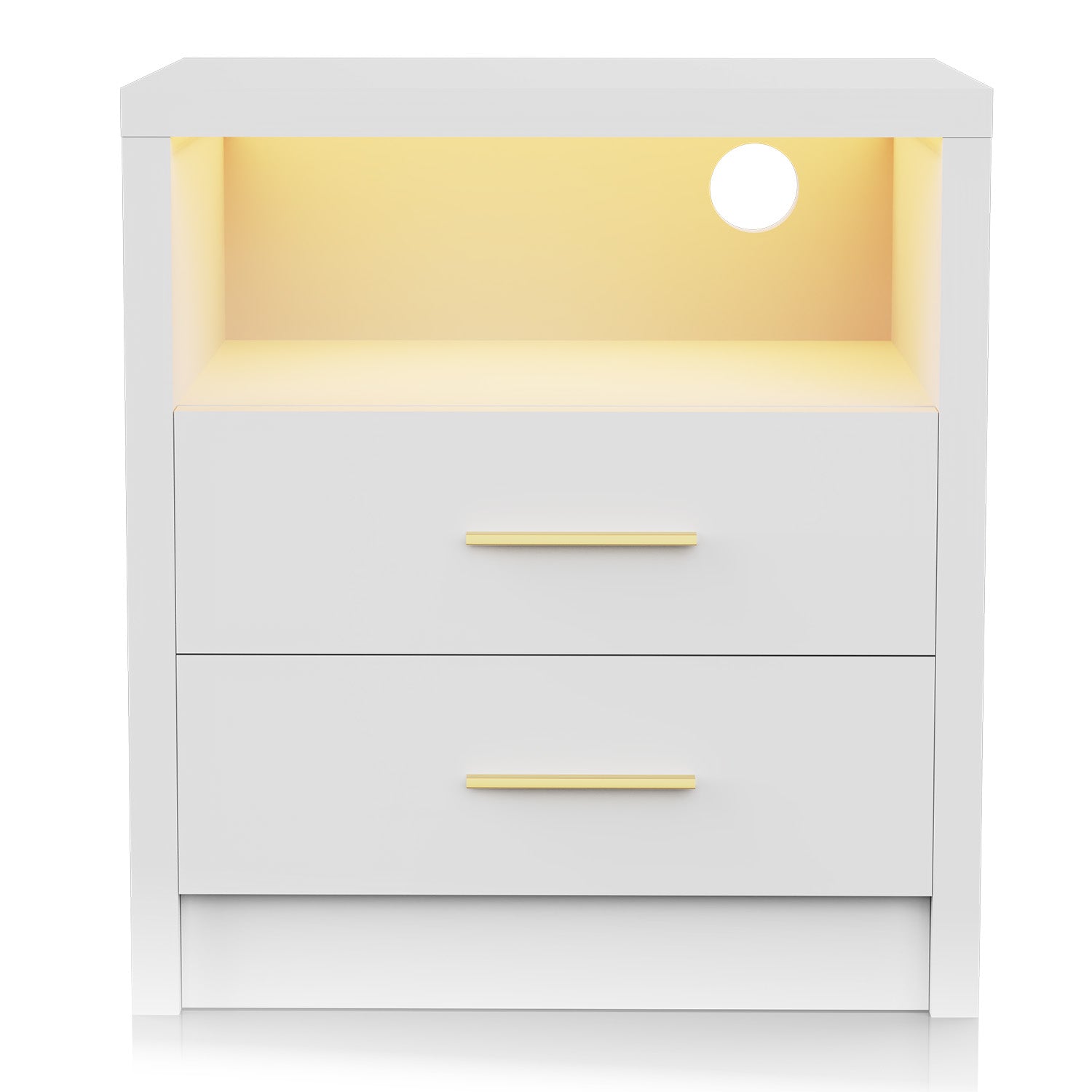 2/3 Drawers High Gloss Front Bedside Table Cabinet LED Nightstand With Charging