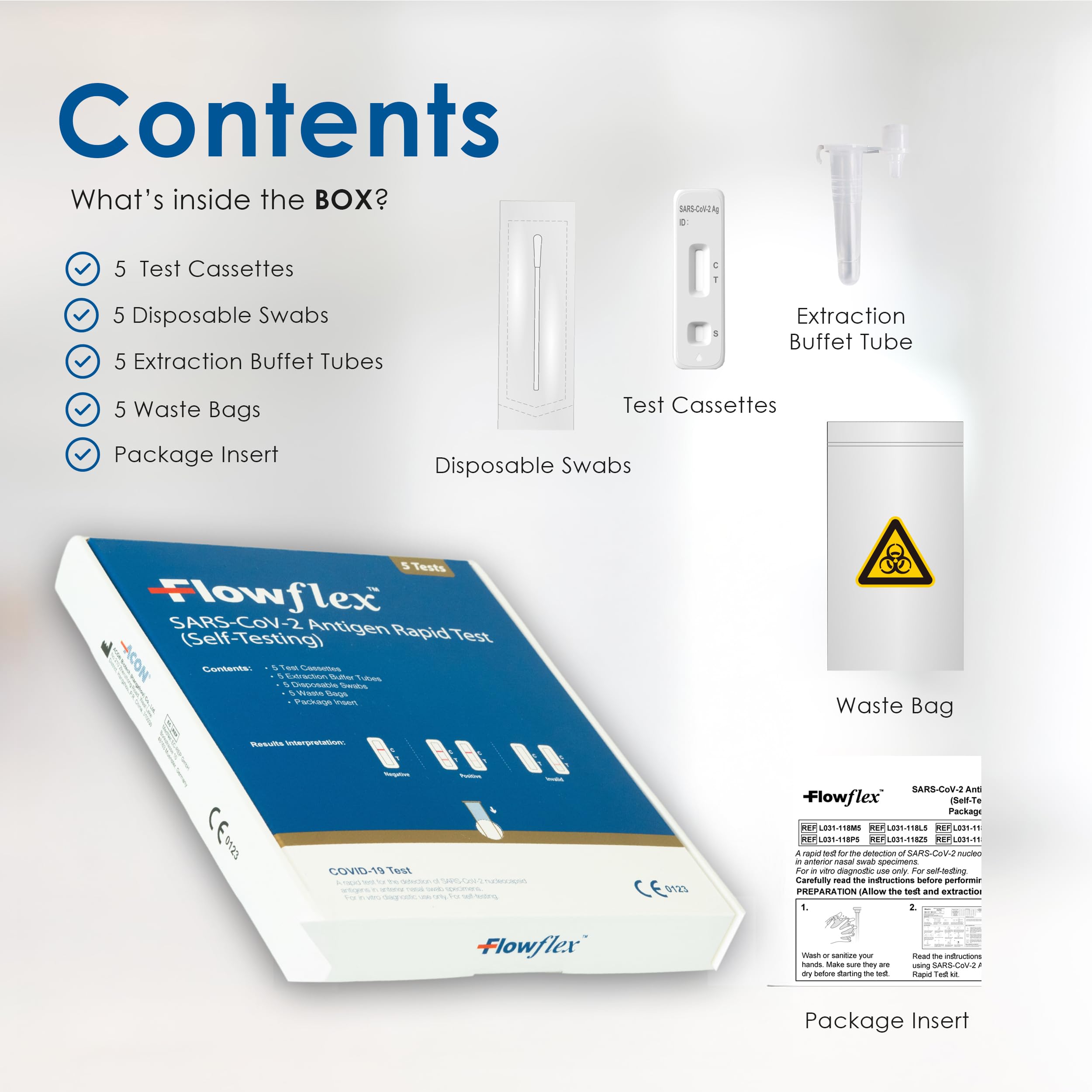 Flowflex One Step Lateral Flow Test Kit | 5 tests | One Step Test for Sars-CoV-2 Antigen |Covid-19 Self Testing Rapid Test | Not For Travel |