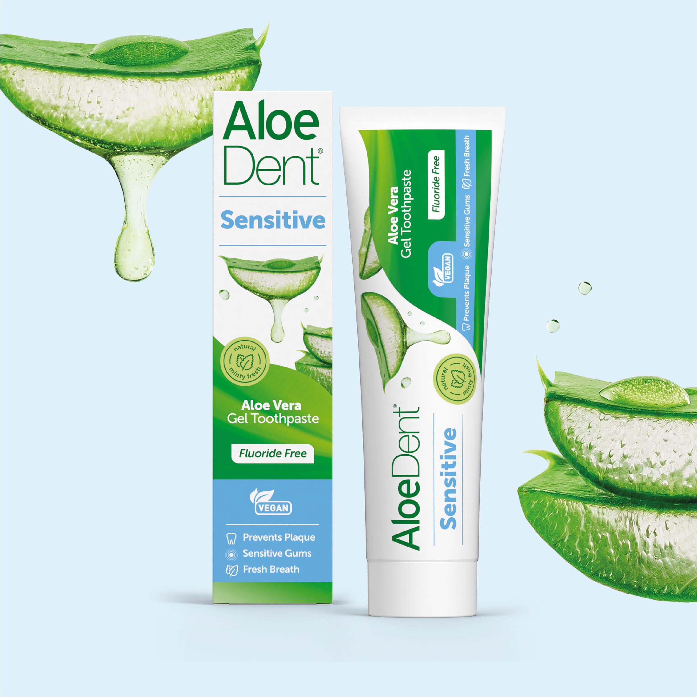 Aloe Dent Sensitive Aloe Vera Toothpaste Fluoride Free, Natural Action, Vegan, Cruelty Free , Soothing, Healthy Gums , 100 ml, packaging may vary