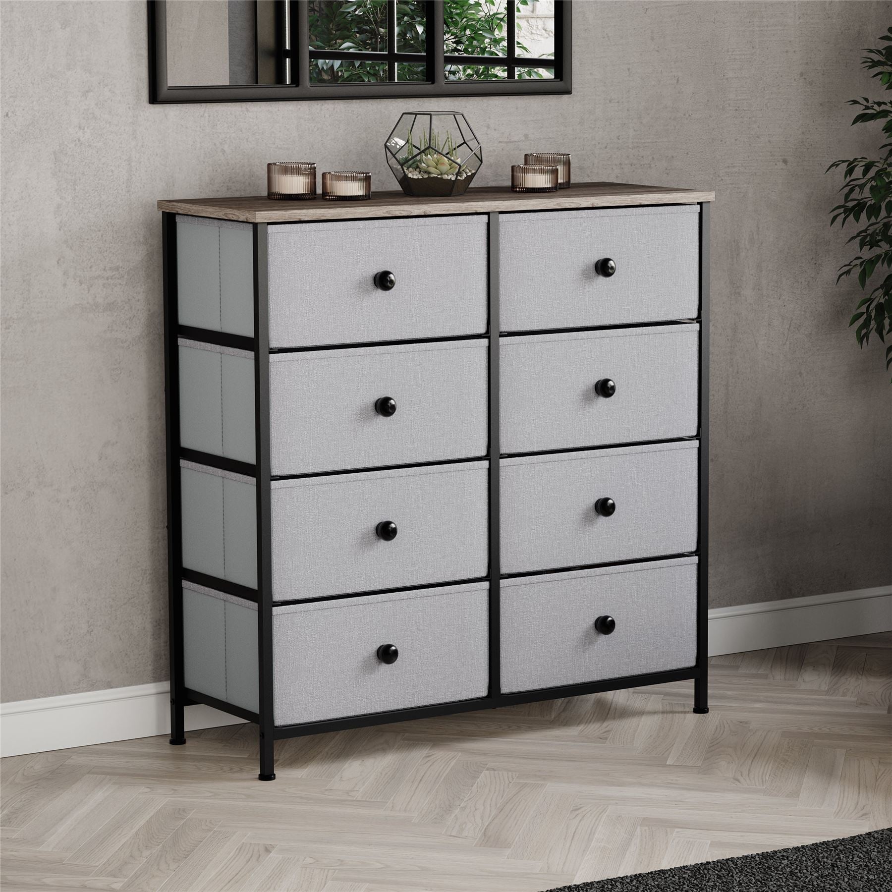 Modern Fabric Chest of Drawers Storage 'UKFR' Beige & Grey Bedroom Furniture