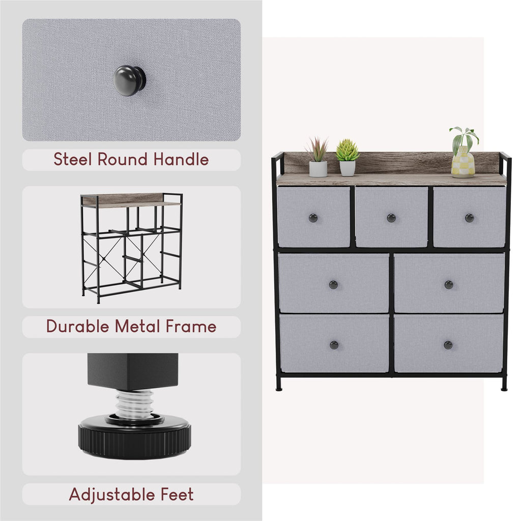 Modern Fabric Chest of Drawers Storage 'UKFR' Beige & Grey Bedroom Furniture