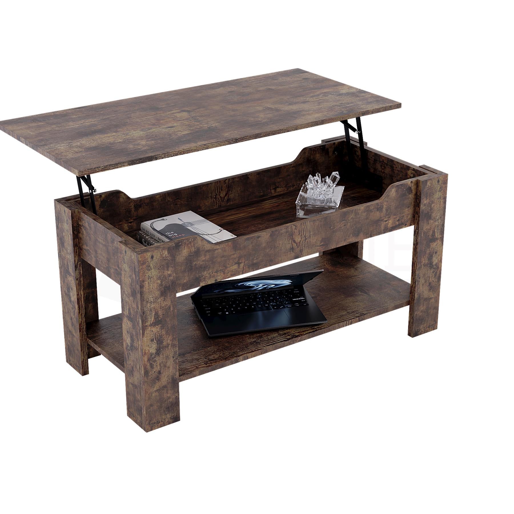 Wooden Coffee Table Lift Up Storage Top With Shelf Living Room Furniture