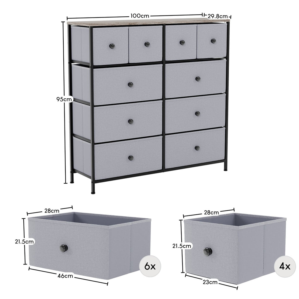 Modern Fabric Chest of Drawers Storage 'UKFR' Beige & Grey Bedroom Furniture