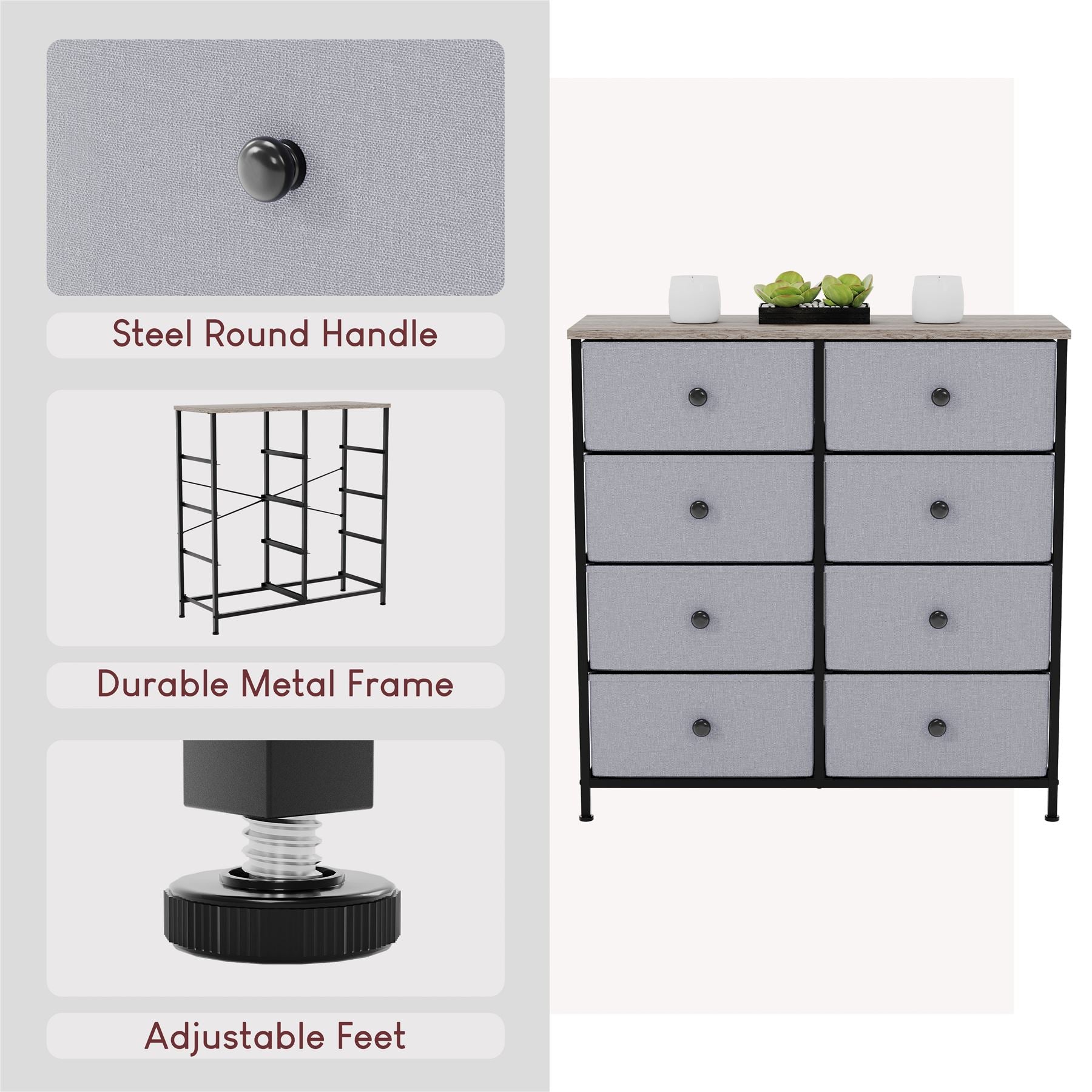 Modern Fabric Chest of Drawers Storage 'UKFR' Beige & Grey Bedroom Furniture