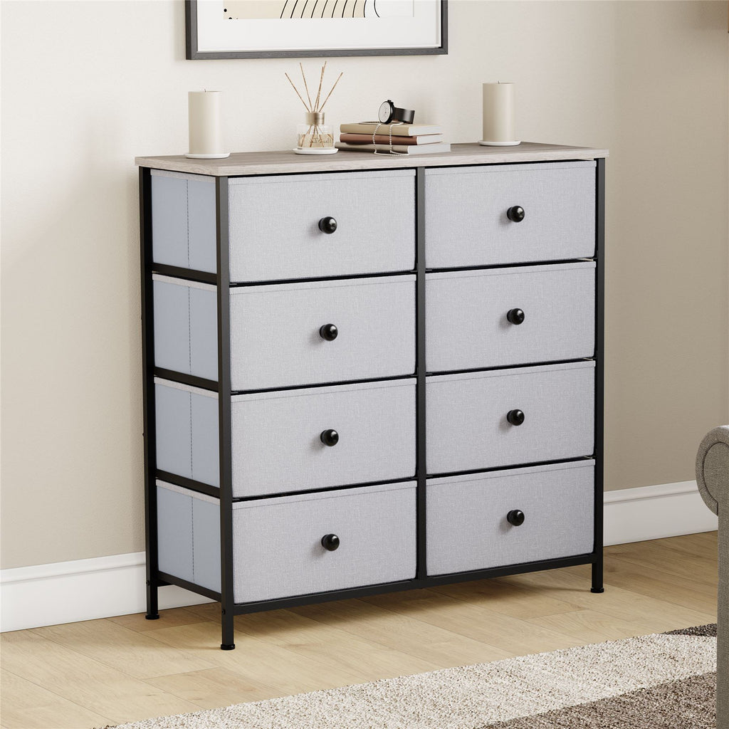 Modern Fabric Chest of Drawers Storage 'UKFR' Beige & Grey Bedroom Furniture