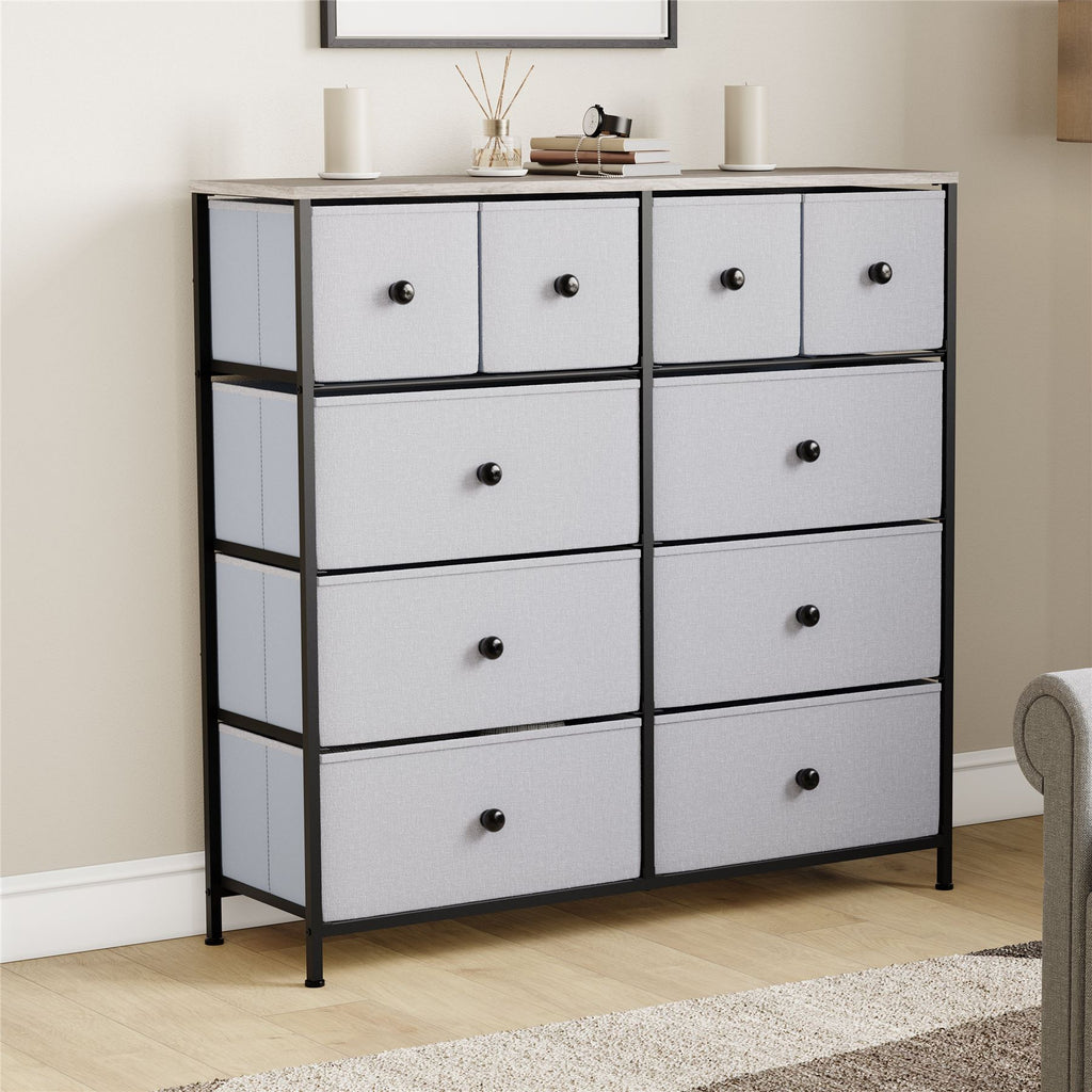 Modern Fabric Chest of Drawers Storage 'UKFR' Beige & Grey Bedroom Furniture