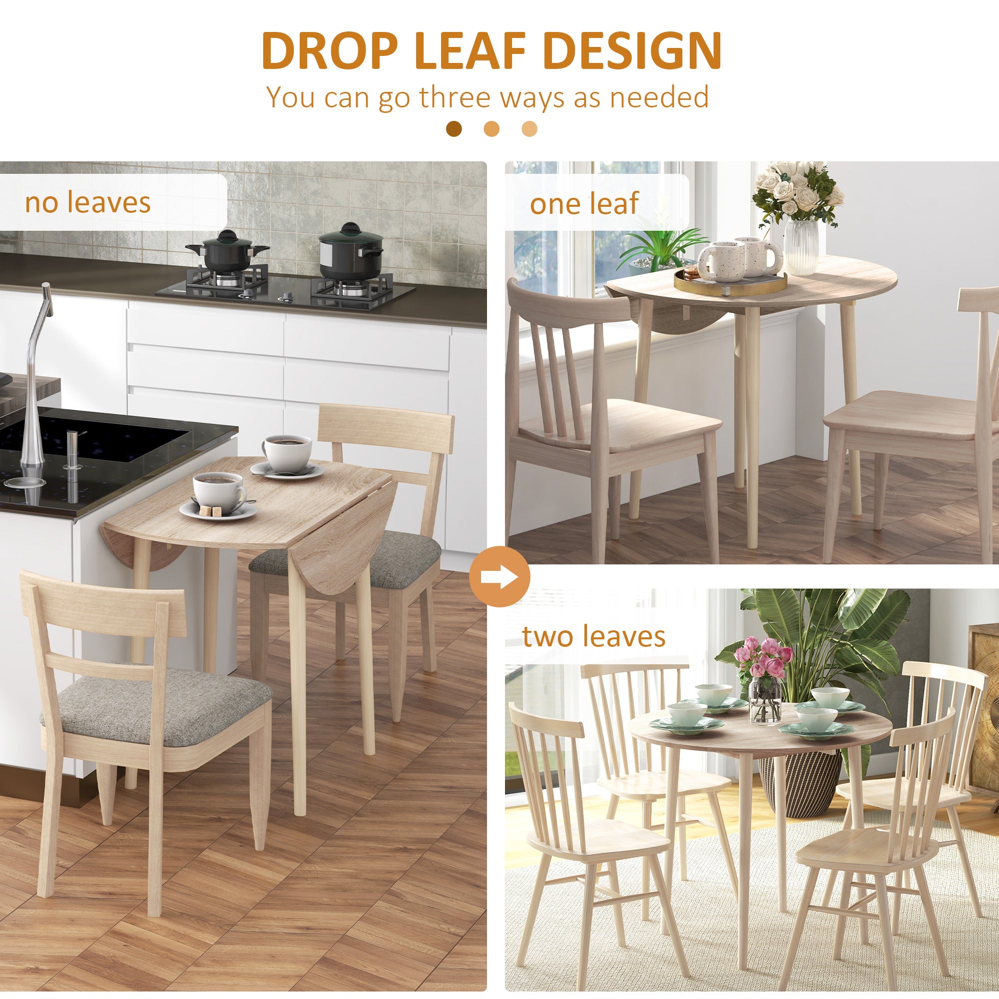 Folding Dining Table, Round Drop Leaf Table for Small Spaces