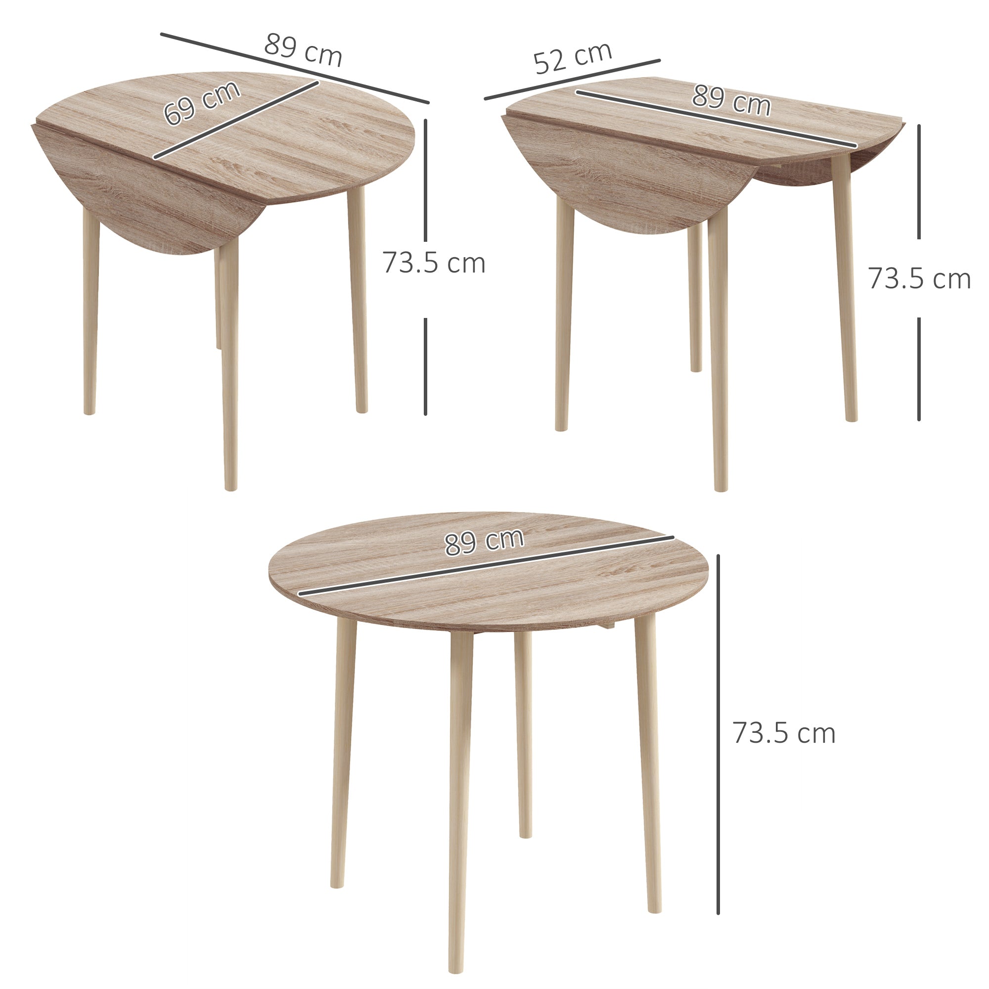Folding Dining Table, Round Drop Leaf Table for Small Spaces