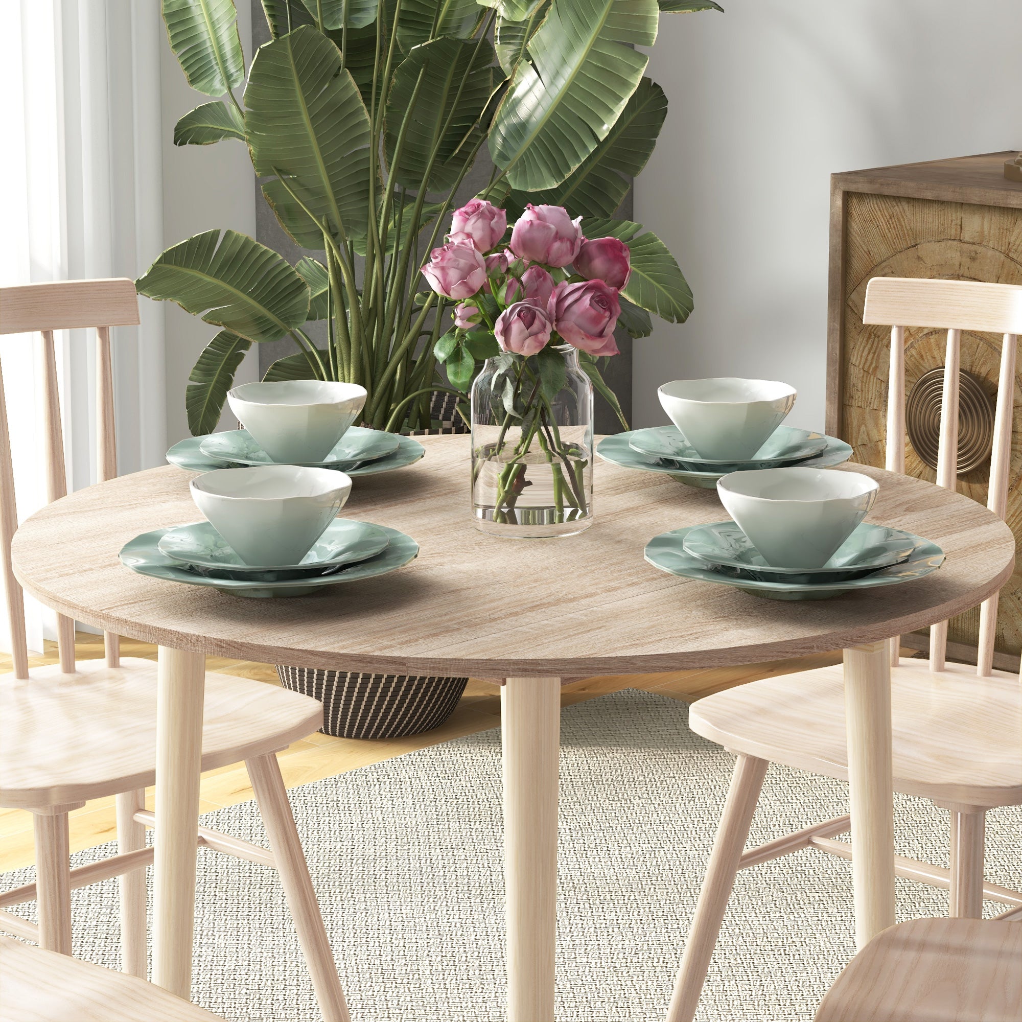 Folding Dining Table, Round Drop Leaf Table for Small Spaces