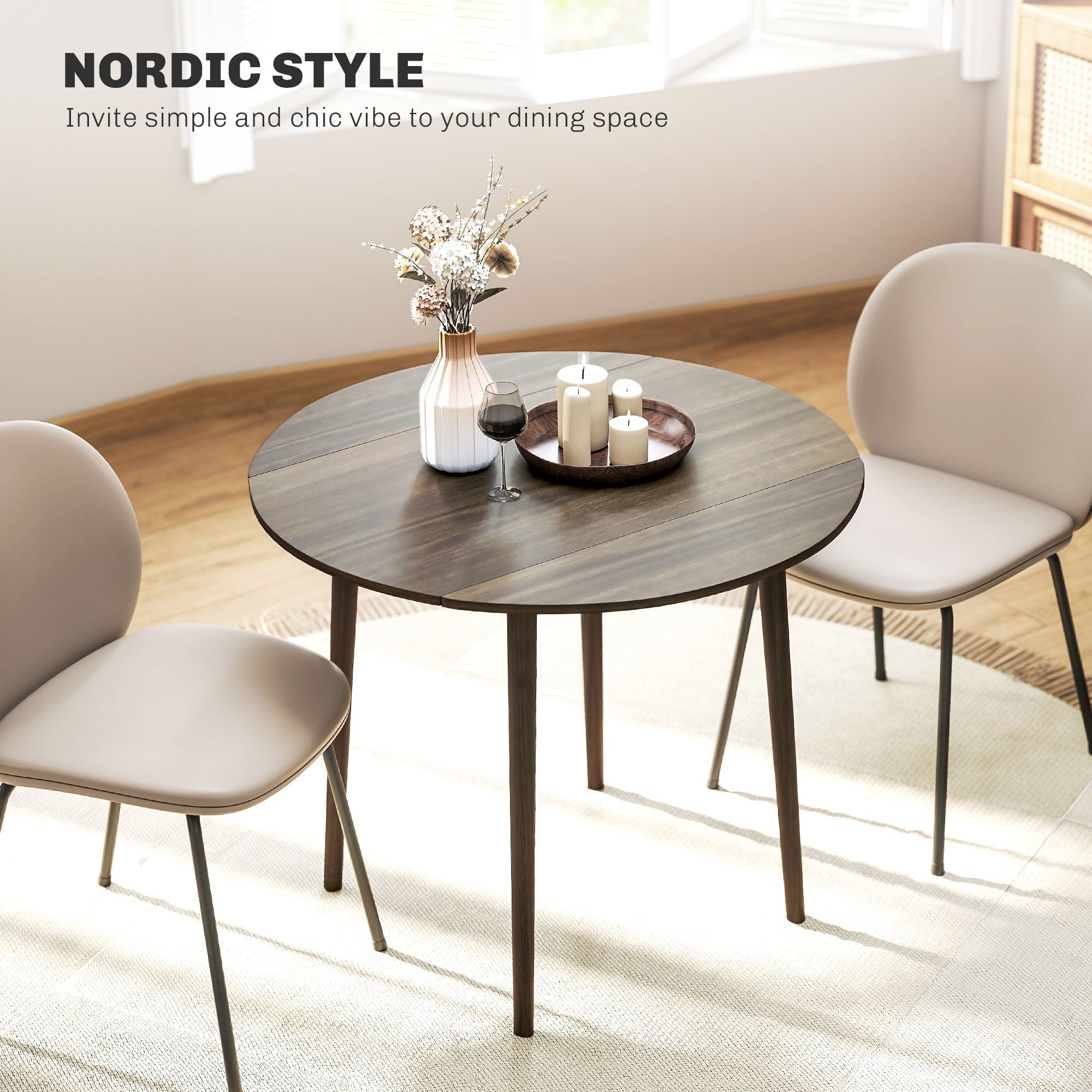 Folding Dining Table, Round Drop Leaf Table for Small Spaces