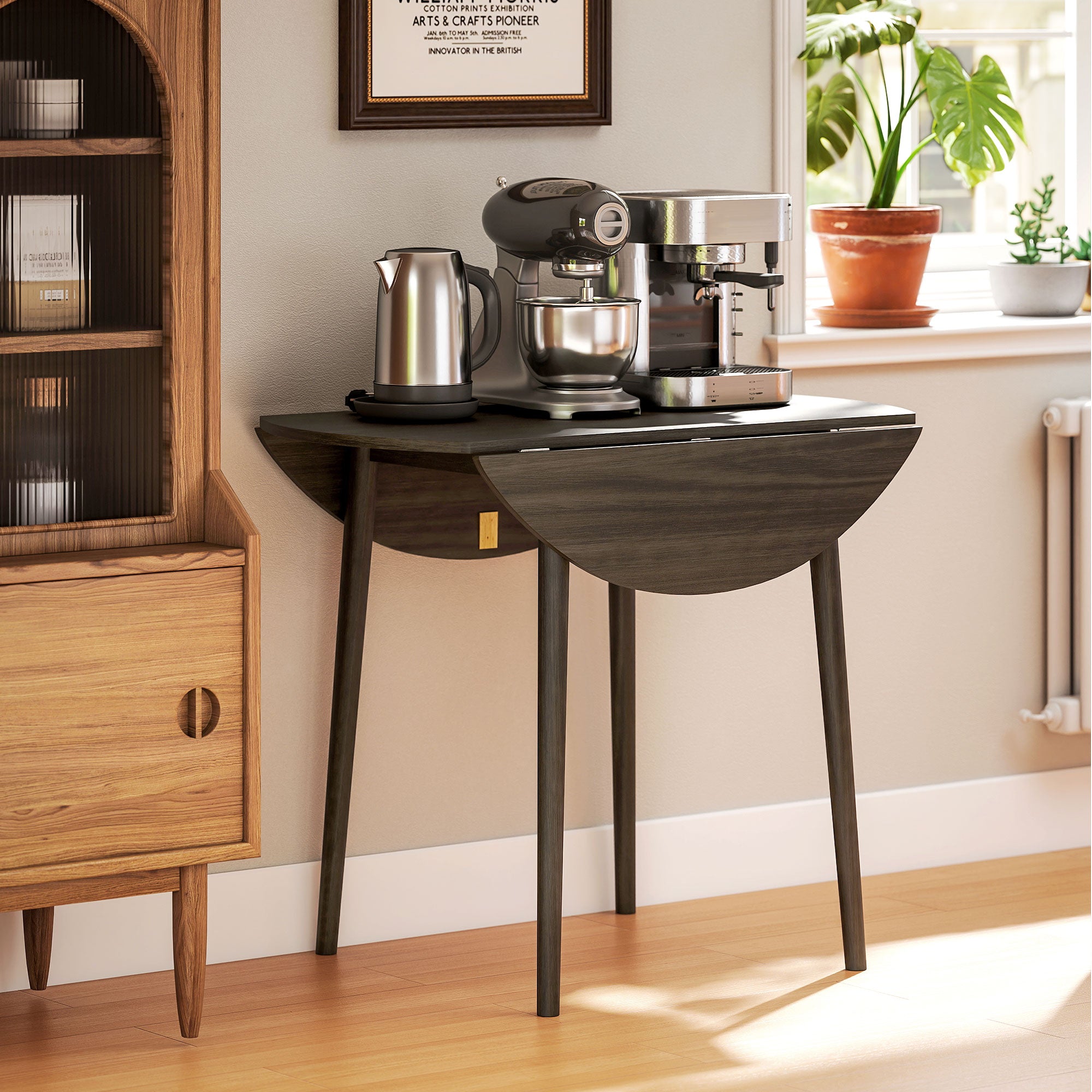 Folding Dining Table, Round Drop Leaf Table for Small Spaces