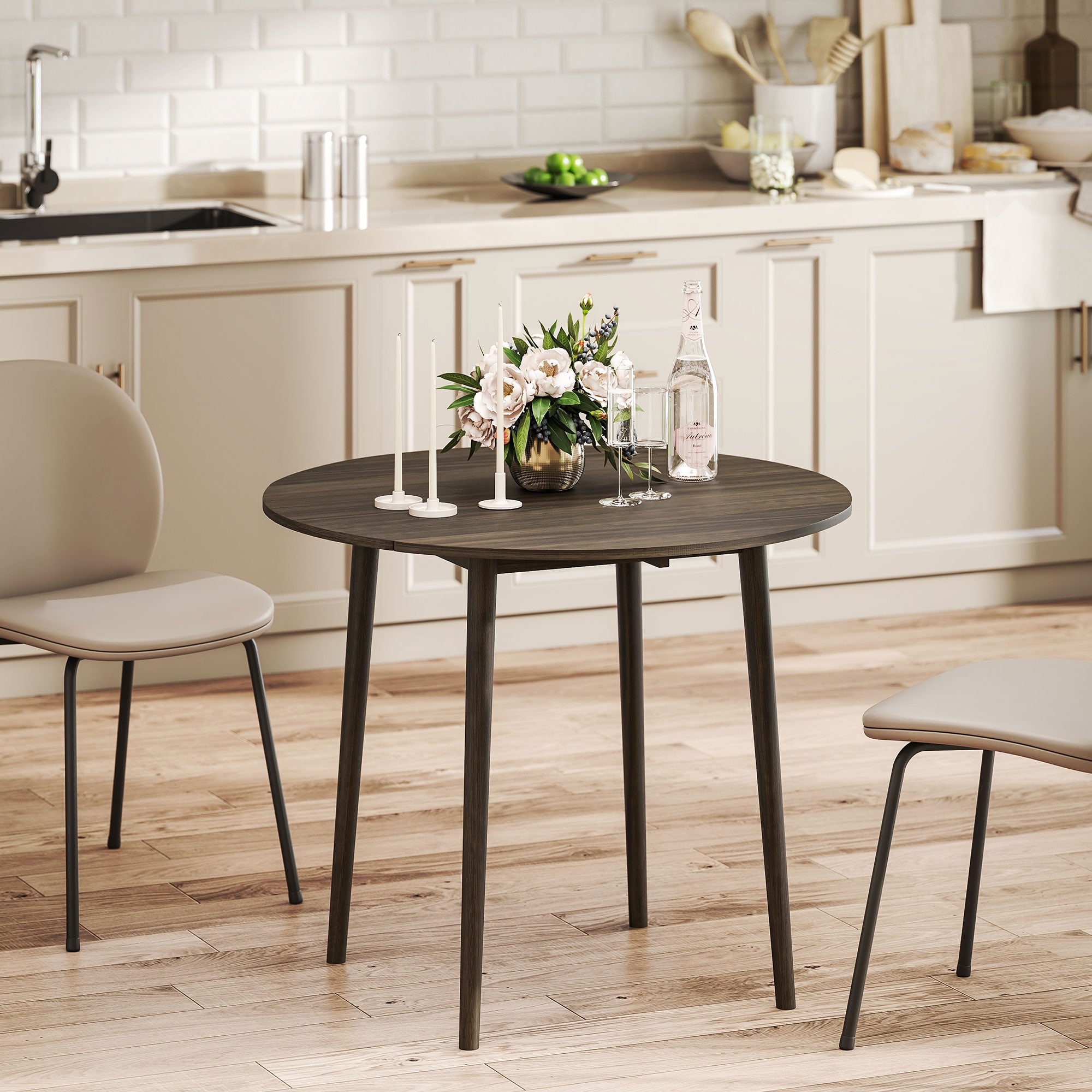 Folding Dining Table, Round Drop Leaf Table for Small Spaces