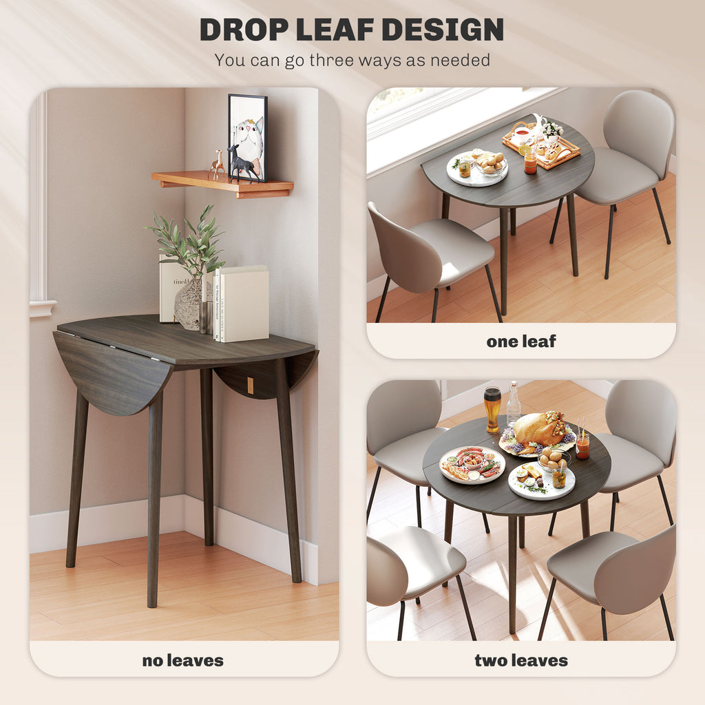 Folding Dining Table, Round Drop Leaf Table for Small Spaces